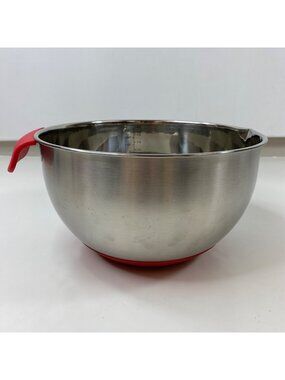 Chefs Atelier 5QT Stainless Steel Mixing Bowl Red Non-Slip Base Red Handle